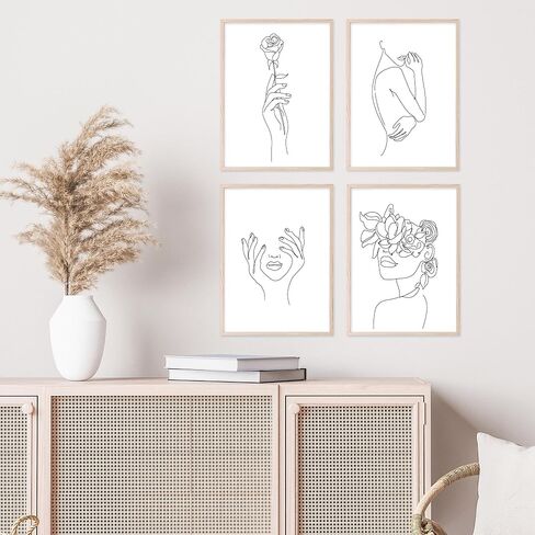 Insire Woman Silhouette Wall Art, Line Drawing Wall Art, Silhouette Drawings, Minimalistic Drawings, Fine Line Art Wall Decor - Unframed (8x10") in Saudi Arabia