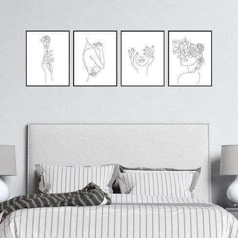Insire Woman Silhouette Wall Art, Line Drawing Wall Art, Silhouette Drawings, Minimalistic Drawings, Fine Line Art Wall Decor - Unframed (8x10") in Saudi Arabia