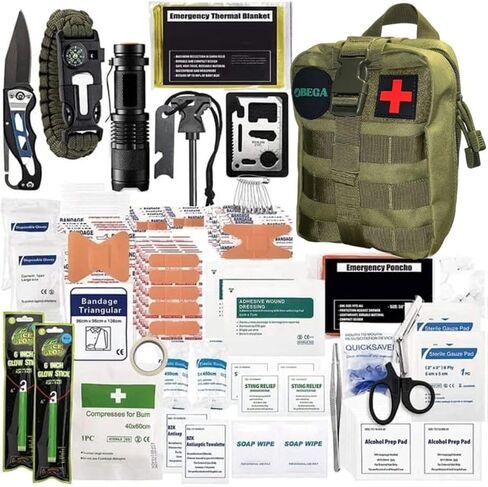 250 Pieces Survival First Aid Kit Emergency, for Outdoor Activities, Camping, Hiking, Fishing, Hunting, Military-Style Kit, Trauma Bag, Adventure Essentials in Saudi Arabia