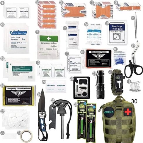 250 Pieces Survival First Aid Kit Emergency, for Outdoor Activities, Camping, Hiking, Fishing, Hunting, Military-Style Kit, Trauma Bag, Adventure Essentials in Saudi Arabia