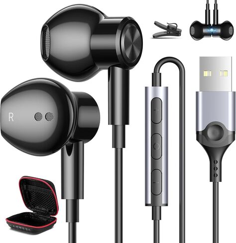 USB Headphone for PC Laptop Magnetic Wired Earbuds Computer Headset with Microphone Control Mute Mic Lightweight Noise Canceling in-Ear Corded Gaming Earphones for MacBook Pro Office Work School Zoom in Saudi Arabia