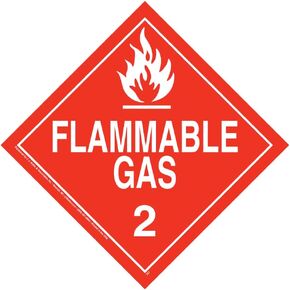 Division 2.1 Flammable Gas Placard, Worded 25-pk. - 10.75" x 10.75" Removable Self Adhesive Economy Vinyl for Short-Term Applications - J. J. Keller - Complies w/DOT Hazmat Placard Requirements