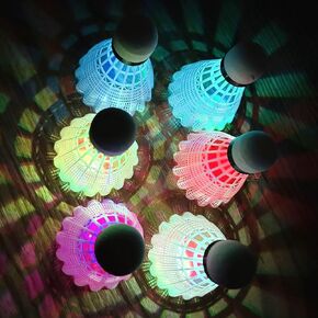 Leadge LED Shuttlecock Badminton Birdies, Shuttlecock Dark Night Nylon Glow Glow Birdies Lighting for Outdoor Indoor Sport Activities (6Packs) (Multi Color)