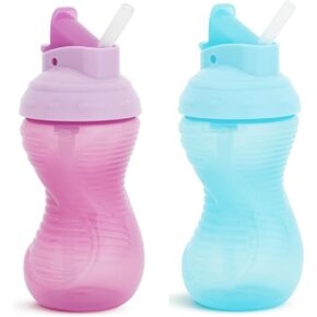 Munchkin Mighty Grip Flip Straw 10oz Sippy Cups - Durable, BPA Free, Straw Cup with Contoured Design & Leak-Proof Soft Silicone Straw - Toddler Straw Cups, Dishwasher Safe (Coral/Green)