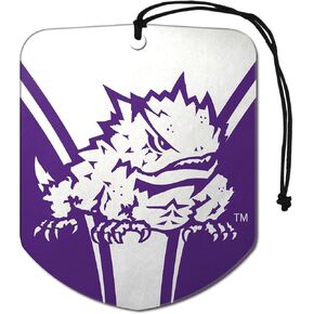 FANMATS 61636 NCAA TCU Horned Frogs Hanging Car Air Freshener, 2 Pack, Black Ice Scent, Odor Eliminator, Shield Design with Team Logo