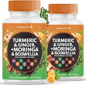 Turmeric Curcumin 30000mg Ginger 3000mg Moringa 50000mg Boswellia 3000mg Saffron 2000mg Holy Basil- Joint Support Supplement for Women and Men with Ceylon Cinnamon, Quercetin, Tart Cherry- 240 Count