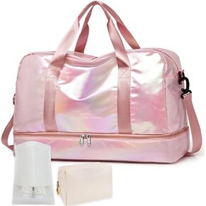 Gym Bag for Women Sports Travel Duffel Bag with Toiletry Bag Weekender Overnight Carry On Bag with Shoes Compartment Wet Pocket for Girls Yoga Workout Swim Bags Yellow