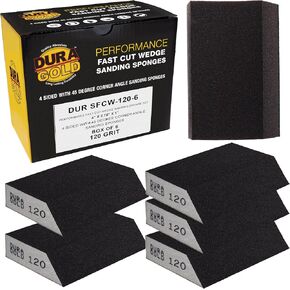 Dura-Gold 120 Grit 4-Sided Hand Sanding Block Sponges with Angled Edge, Box of 6 - Performance Flex 3.9" x 2.75" x 1" Wet or Dry Flexible Sandpaper Abrasive Pads - Sand Wood, Drywall, Metal Auto Paint