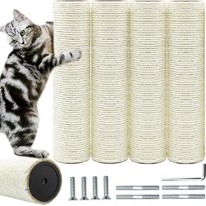 Cat Scratching Post Replacement Pole，2 PCS 15.7in Cat Tree Replacement Post，Natural Sisal Cat Tree Replacement Parts with M8 Screws，Cat Scratch Post Replacement for Refurbishment (15.7in/40cm)