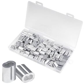 Yinpecly 100 Pcs 3/32" Cable Crimp Sleeves, Aluminum Crimping Loop Sleeve, Cable Ferrules for Cable and Wire Rope Crimp Double Barrel Crimp Sleeves