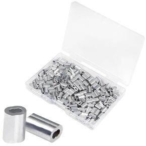 Yinpecly 200 Pcs 3/64" Cable Crimp Sleeves, Aluminum Crimping Loop Sleeve, Cable Ferrules for Cable and Wire Rope Crimp Double Barrel Crimp Sleeves