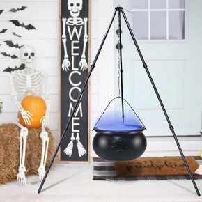 Halloween Decorations Outdoor, Large Witches Cauldron on Tripod with Mist Maker Fogger, 12 LED Mister Fogger, Black Candy Bucket Decoration for Home Porch Outside