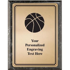 Crown Awards Basketball Plaque Award, 7x9 Personalized Gold Basketball Team Metal Trophy On Black Marble Plaque with Custom Engraving Prime