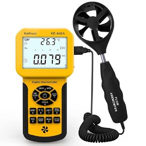 HVAC Anemometer CFM Wind Speed Meter, Digital Airflow Tester Measure Air Velocity Volume Temperature for AC System, Industrial Anemometro with Backlight MAX MIN AVG Data Storage 846A