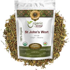 Organic Way St. John's Wort Whole (Hypericum perforatum) - Herbal Tea | European Wild-Harvest | Organic, Kosher & USDA Certified | Vegan, Non GMO & Gluten Free | Origin - Albania (1/2LBS / 8Oz)