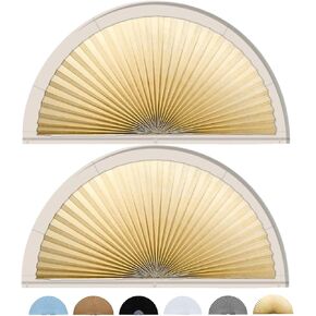 Jlong 2 Pcs 48x24 Arch Window Shade Half Circle Round Pleated Blinds No Tools Arched Light Filtering Pleated Fabric Shade Window Covering for Half Moon Semi Circle Arch Windows, Easy to Cut Install