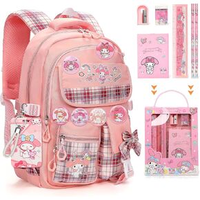 Backpack for Girls with 14Pcs Accessories - Anime Schoolbag Cartoon Backpack Laptop Bookbags Anti-Theft Travel Aesthetic New Semester Gifts Bag with Pins,ID Badge Holder,Stationery - Blue