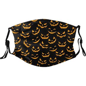 Halloween Face Mask with 2 Filters, Funny Pumpkin Face Scary Smile Masks Washable Reusable Balaclava for Men Women