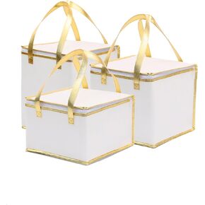 2Pack 11.8×11.8×13.8" Same Size Reusable Insulated Zipper Aluminum Foil Tote Bag Suit for Picnic Cake Fruit Drink Refrigeration Also for Delivery of Takeaway Thermal Pizza Insulated Delivery(White)