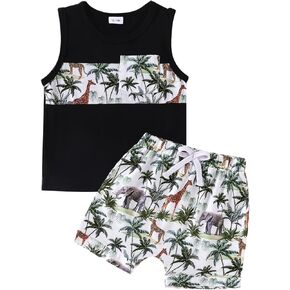 Baby Clothes Toddler Boy Summer Tropical Beach Outfits Sleeveless Tank Tops & Pocket Pant set 12 Months-4 Years old