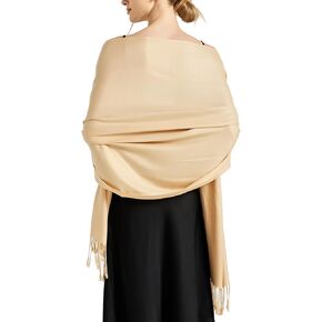 Silky pashmina Shawls and Warps,Women Soft Champange Scarves and Shawls for Formal Bridal Bridesmaid(US-New Champange)
