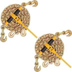 VEVOR Ratchet Chain Binder 2PCS, 3/8"-1/2" Heavy Duty Load Binders, with G80 Chains 12000 lbs Secure Load Limit, Labor-saving Anti-skid Handle, Tie Down Hauling Chain Binders for Flatbed Truck Trailer