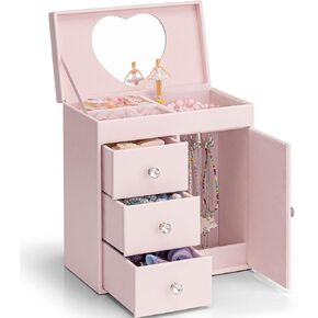 Vlando Musical Jewelry Box for Girls, Large Kid Music Box with Ballerina for Birthday Bedroom Decor, 4 Layer Girl Jewelry Gifts for Girls Kids - Light Pink