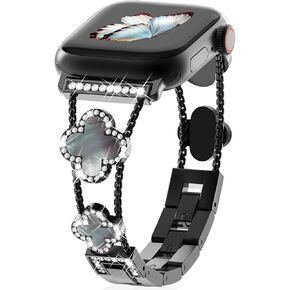 WINGLE Bling Womens Band متوافق مع Apple Watch Band 45mm 44mm 42mm 40mm 41mm 38mm Series 9 8 7 6 5 4 3 2 1 SE، سوار ألماس لامع لطيف Lucky 4 Leaf Clover Dressy Designer Apple Watch Bands