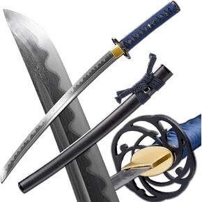 Wakizashi Sword Damascus Folded Steel/Clay Tempered T10 Steel/L6 Steel Handmade Samurai Sword Handmade Sword Full Tang Razor Sharp