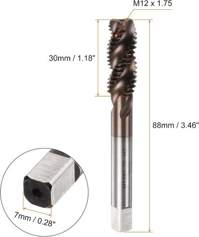 HARFINGTON Metric Spiral Flute Tap M12 x 1.75 AlTiN Coated M35 High Speed Steel Machine Screw Thread Milling Tap Tapping Threading Tools in Saudi Arabia