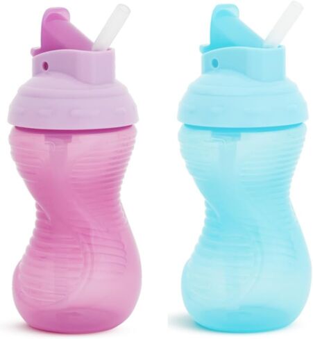 Munchkin Mighty Grip Flip Straw 10oz Sippy Cups - Durable, BPA Free, Straw Cup with Contoured Design & Leak-Proof Soft Silicone Straw - Toddler Straw Cups, Dishwasher Safe (Coral/Green) in Saudi Arabia