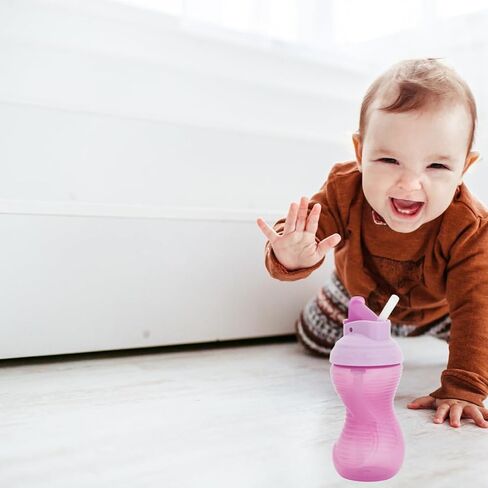Munchkin Mighty Grip Flip Straw 10oz Sippy Cups - Durable, BPA Free, Straw Cup with Contoured Design & Leak-Proof Soft Silicone Straw - Toddler Straw Cups, Dishwasher Safe (Coral/Green) in Saudi Arabia
