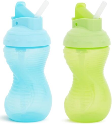 Munchkin Mighty Grip Flip Straw 10oz Sippy Cups - Durable, BPA Free, Straw Cup with Contoured Design & Leak-Proof Soft Silicone Straw - Toddler Straw Cups, Dishwasher Safe (Coral/Green) in Saudi Arabia