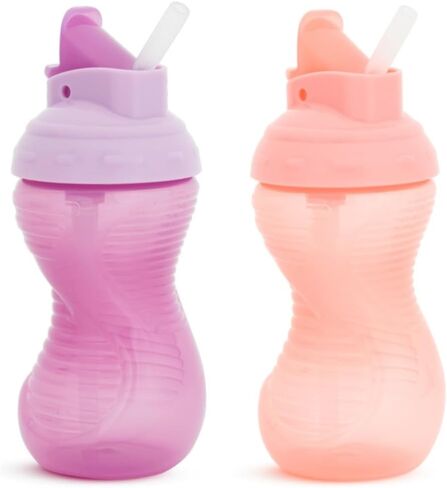 Munchkin Mighty Grip Flip Straw 10oz Sippy Cups - Durable, BPA Free, Straw Cup with Contoured Design & Leak-Proof Soft Silicone Straw - Toddler Straw Cups, Dishwasher Safe (Coral/Green) in Saudi Arabia