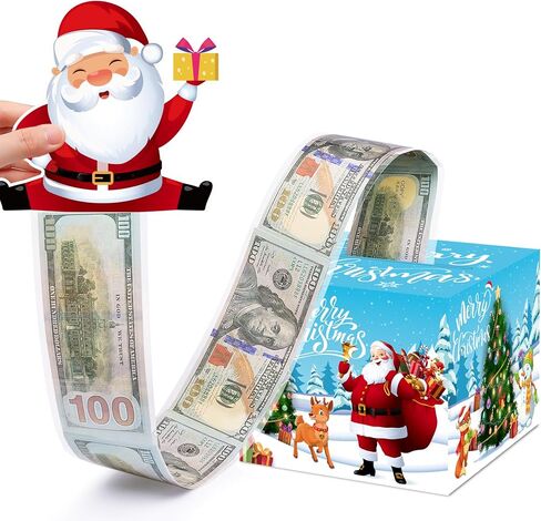 Christmas Money Box for Cash Gift Pull, Surprise Money Holder Cash Gift for Kids Adults, DIY Fun Holiday Cash Box for Women Men Girls Boys Mom Dad Friends, Includes 100Pcs Transparent Bags in Saudi Arabia
