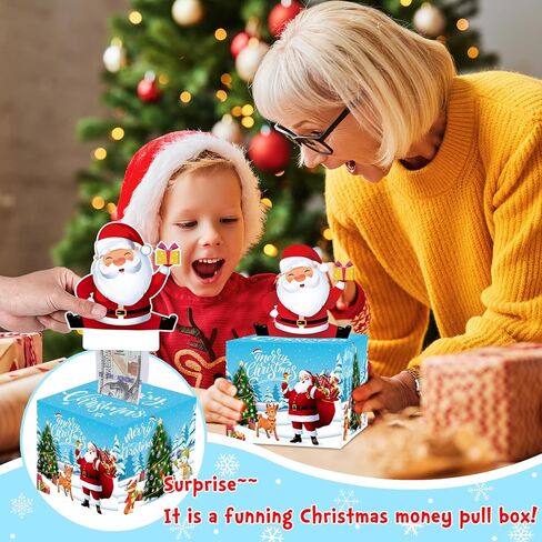 Christmas Money Box for Cash Gift Pull, Surprise Money Holder Cash Gift for Kids Adults, DIY Fun Holiday Cash Box for Women Men Girls Boys Mom Dad Friends, Includes 100Pcs Transparent Bags in Saudi Arabia