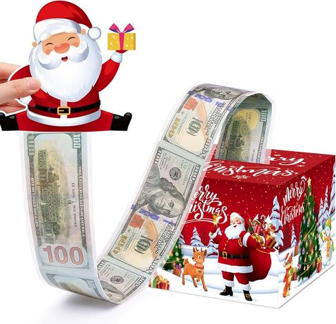 Christmas Money Box for Cash Gift Pull, Surprise Money Holder Cash Gift for Kids Adults, DIY Fun Holiday Cash Box for Women Men Girls Boys Mom Dad Friends, Includes 100Pcs Transparent Bags in Saudi Arabia