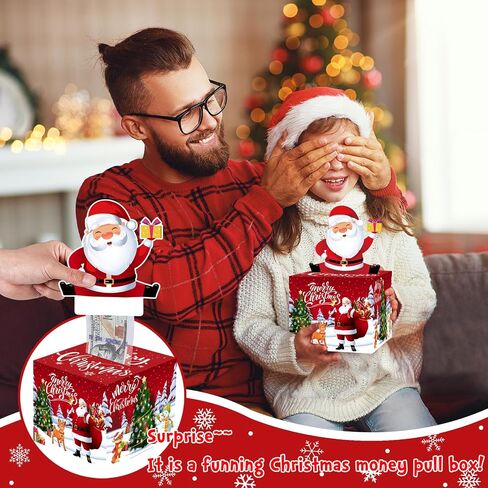 Christmas Money Box for Cash Gift Pull, Surprise Money Holder Cash Gift for Kids Adults, DIY Fun Holiday Cash Box for Women Men Girls Boys Mom Dad Friends, Includes 100Pcs Transparent Bags in Saudi Arabia
