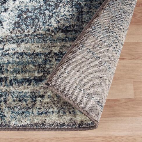 Superior Indoor Area Rug, Non-Slip Foam Backing for Kids or Pets, Entry, Living Room, Kitchen, Dorm, Bedroom, Hallway, Plush Rugs, Vintage Abstract Medallion, Salford Collection, 10' x 14', Blue-Beige in Saudi Arabia