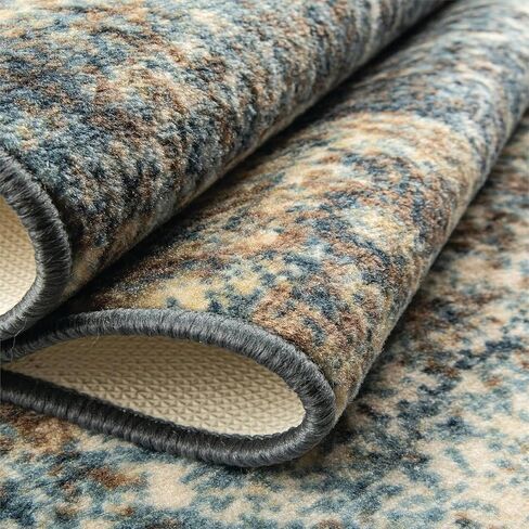 Superior Indoor Area Rug, Non-Slip Foam Backing for Kids or Pets, Entry, Living Room, Kitchen, Dorm, Bedroom, Hallway, Plush Rugs, Vintage Abstract Medallion, Salford Collection, 10' x 14', Blue-Beige in Saudi Arabia