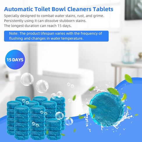 60 عبوة من أقراص تنظيف المراحيض، أقراص تنظيف خزان المراحيض الأوتوماتيكية طويلة الأمد، تنظيف احترافي للمراحيض لإزالة الروائح الكريهة وإزالة الترسبات in Kuwait