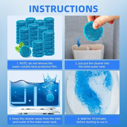 60 عبوة من أقراص تنظيف المراحيض، أقراص تنظيف خزان المراحيض الأوتوماتيكية طويلة الأمد، تنظيف احترافي للمراحيض لإزالة الروائح الكريهة وإزالة الترسبات in Kuwait