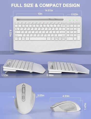 Wireless Keyboard and Mouse Combo, Ergonomic Keyboard with Wrist Rest, Phone Holder, Sleep Mode, 2.4G Lag-Free Rechargeable Compact Silent Cordless Keyboard Mouse for Windows, Mac, PC (Grey Black) in Saudi Arabia