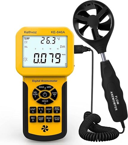 HVAC Anemometer CFM Wind Speed Meter, Digital Airflow Tester Measure Air Velocity Volume Temperature for AC System, Industrial Anemometro with Backlight MAX MIN AVG Data Storage 846A in Saudi Arabia