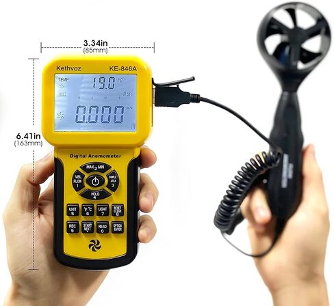 HVAC Anemometer CFM Wind Speed Meter, Digital Airflow Tester Measure Air Velocity Volume Temperature for AC System, Industrial Anemometro with Backlight MAX MIN AVG Data Storage 846A in Saudi Arabia