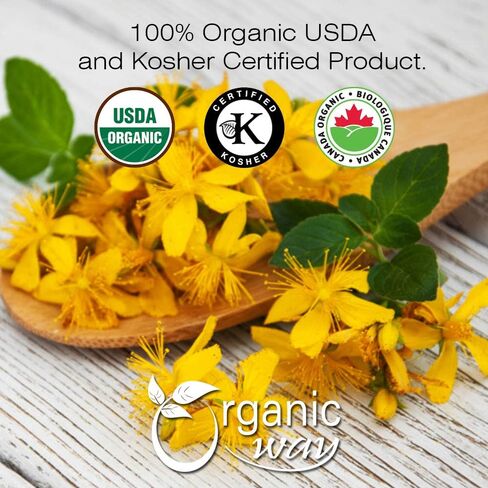 الطريقة العضوية نبتة سانت جون الكاملة (Hypericum perforatum) - شاي الأعشاب | الحصاد البري الأوروبي | عضوي، موافق للشريعة اليهودية ووزارة الزراعة الأمريكية معتمد | نباتي، غير معدّل وراثيًا وخالي من الغلوتين | المنشأ - ألبانيا (1/2 رطل / 8 أونصة) in Saudi Arabia
