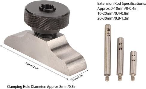 Depth Dial Indicator Base Stainless Steel Depth Clamping Hole Diameter 8mm with 3 Extension Rods (103 * 17mm) in Saudi Arabia