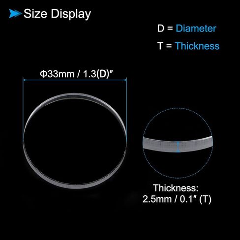 Watch Glass Crystal Lens, 33mm Diameter 2.5mm Thick, Round Flat Mineral Ultra-Clear Watch Glass Replacements - (Applications: for Watchmaker DIY Repairs) in Saudi Arabia