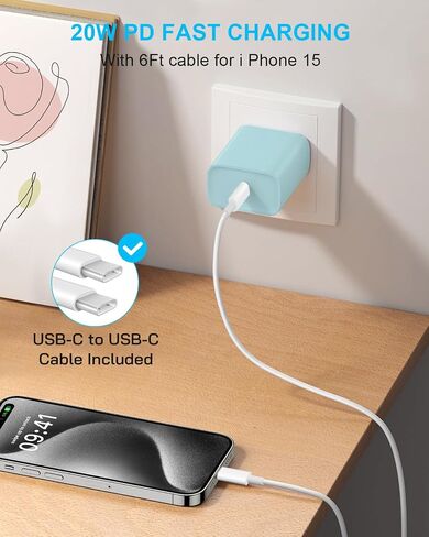 i Phone 15 Charger Fast Charging, 20W USB C Wall Charger i Pad Pro Charger with 6FT Type C Cable for i Phone 15/15 Pro Max/15 Pro/15 Plus/i Pad Pro/i Pad Air and More (2-Pack) in Saudi Arabia