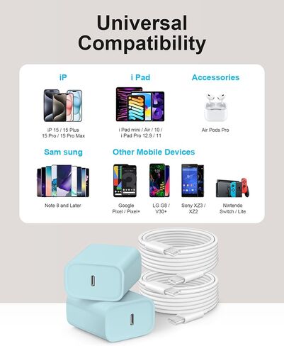 i Phone 15 Charger Fast Charging, 20W USB C Wall Charger i Pad Pro Charger with 6FT Type C Cable for i Phone 15/15 Pro Max/15 Pro/15 Plus/i Pad Pro/i Pad Air and More (2-Pack) in Saudi Arabia